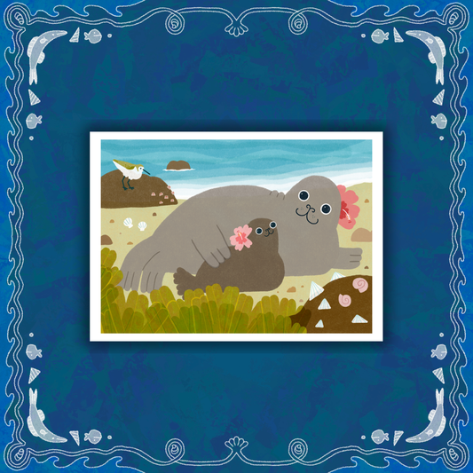 Hawaiian Monk Seal & Her Pup Print